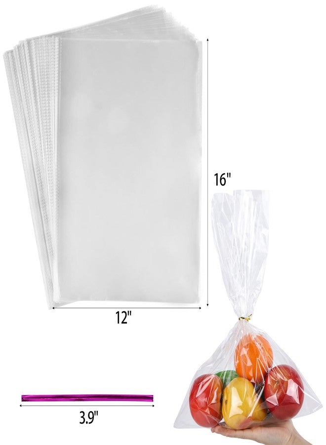 acDesign 100Pcs Cellophane Bags 12"x16" Clear Plastic Bags with 100Pcs Twist Ties for Gifts, Party Favors Packaging(30.5cm x 40.6cm) - Image 2